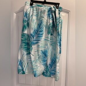 TAHARI Womens 100% Linen Palm Leaf Wrap Maxi Skirt With Elastic Back Size Large
